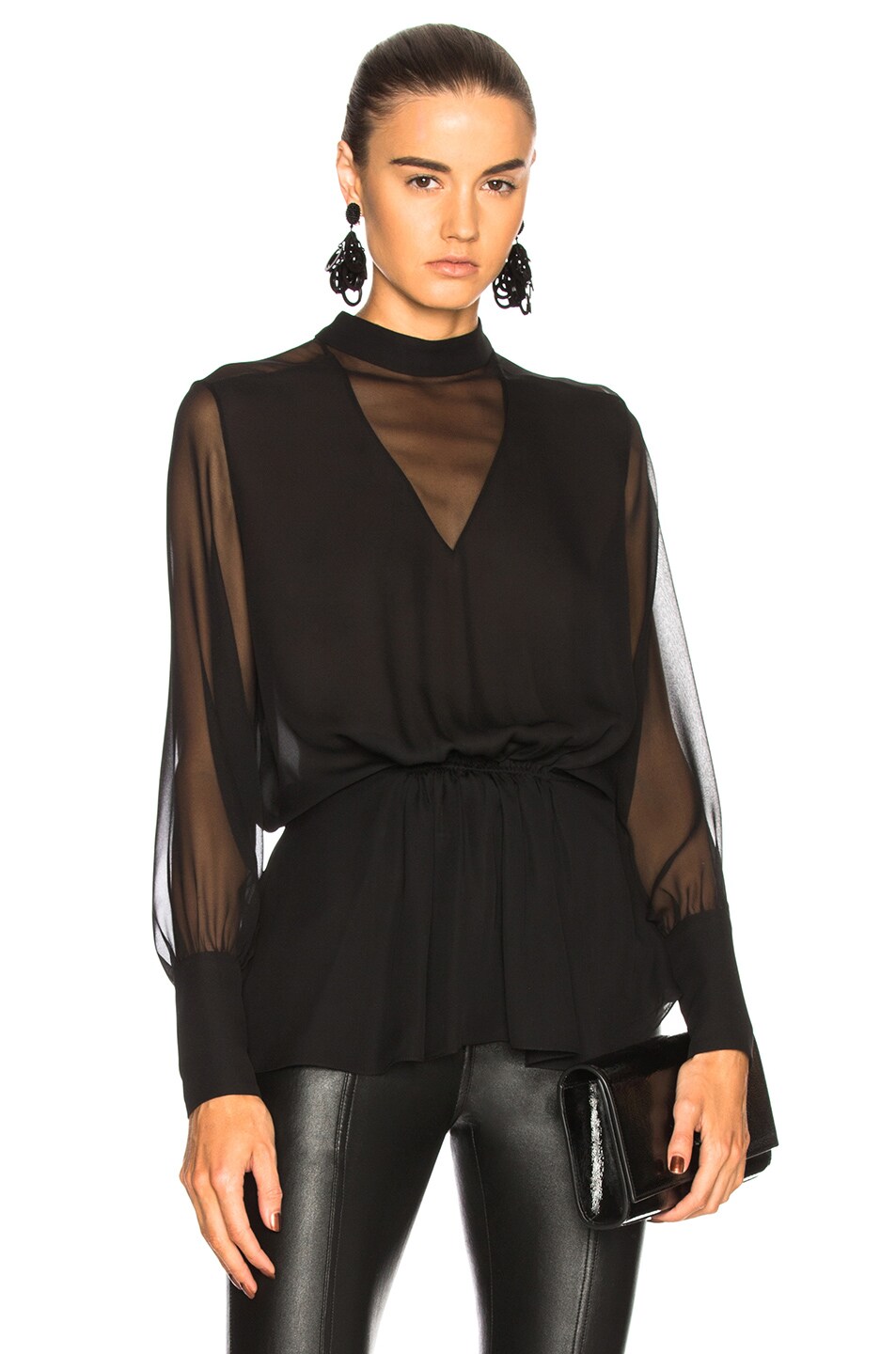 Image 1 of Sally Lapointe Ruched Mock Neck Top in Black