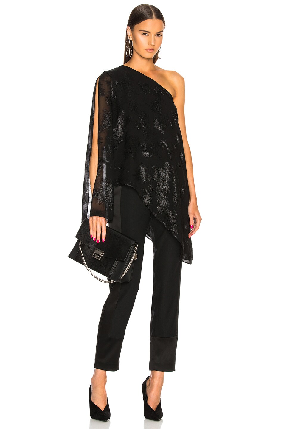 Image 1 of Sally Lapointe Metallic Silk Asymmetrical Drape Top in Black