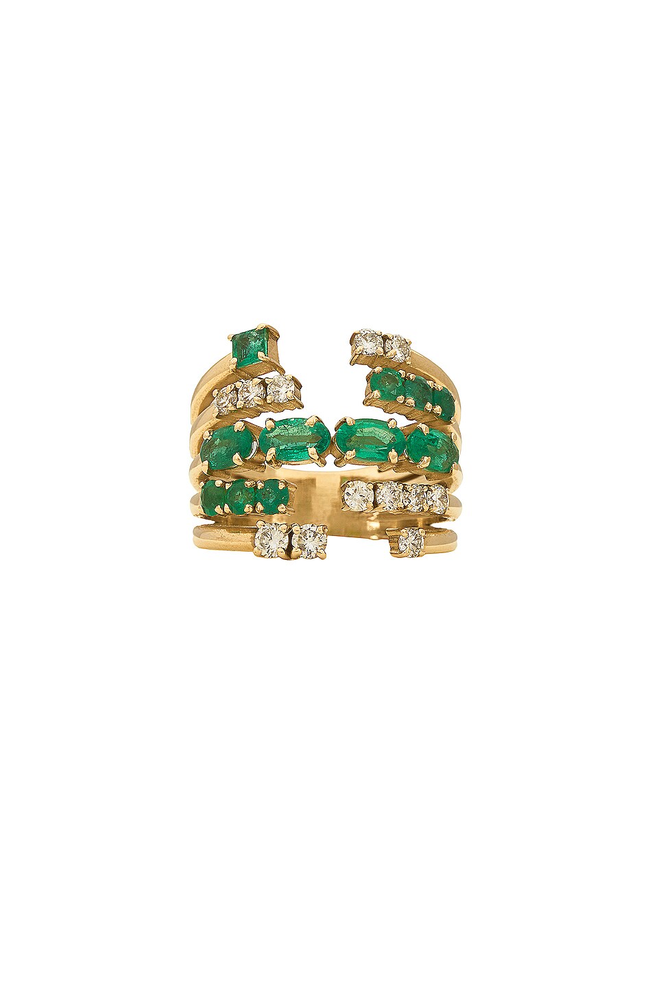 Image 1 of Siena Jewelry Multiband Ring in 14k Yellow Gold, Diamond, & Emerald