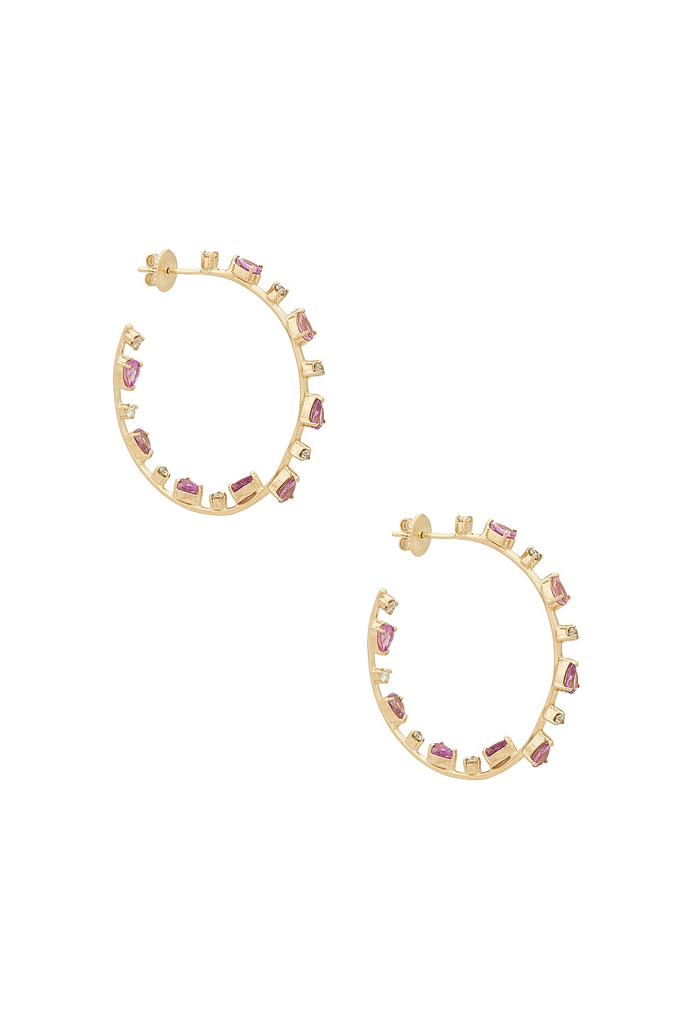 Image 1 of Siena Jewelry Hoop Earrings in 14k Yellow Gold, Diamond, & Pink Sapphire