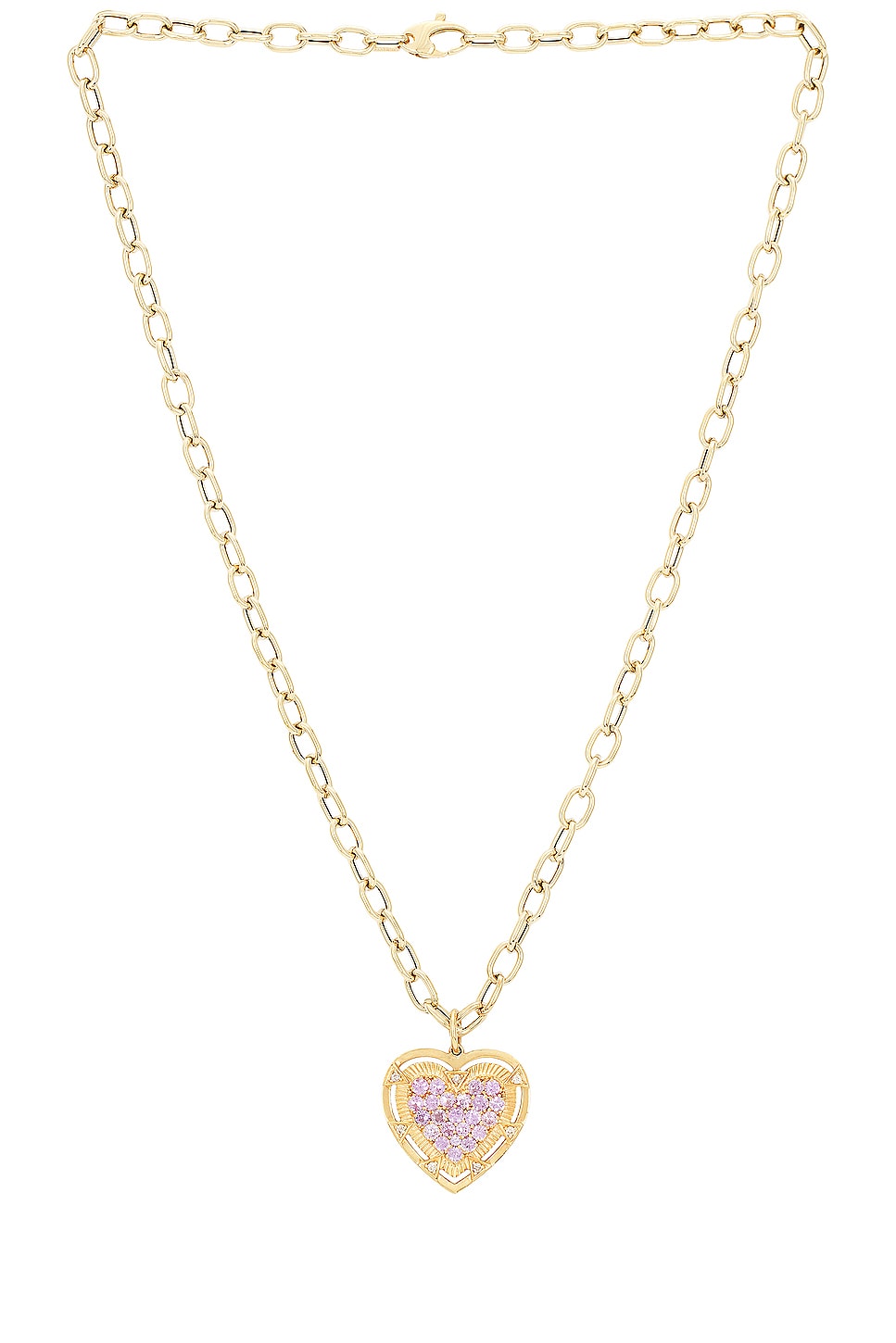 Image 1 of Siena Jewelry Heart Charm Necklace in 14k Yellow Gold, Diamond, & Pink Sapphire