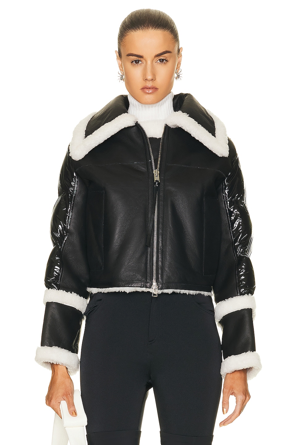 Image 1 of Shoreditch Ski Club Tallie Shearling Puffer Jacket in Black & White