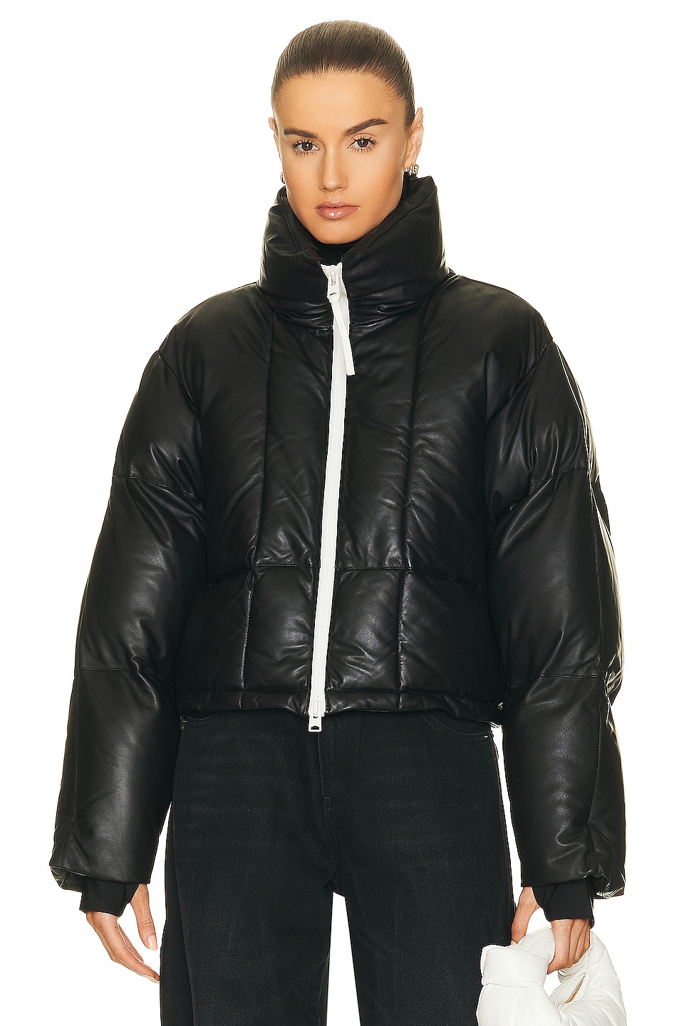 Image 1 of Shoreditch Ski Club Clara Leather Puffer Jacket in Black
