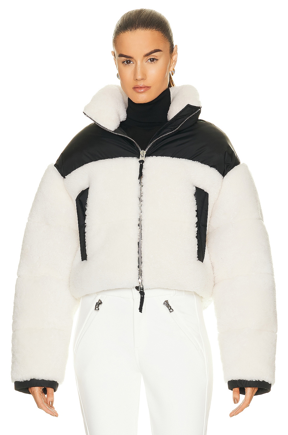 Image 1 of Shoreditch Ski Club Maya Shearling Puffer Jacket in Natural White & Black