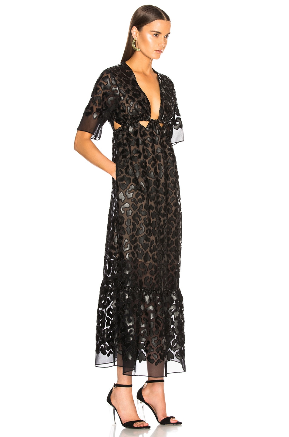Stella McCartney Leopard Print Burnout Plunging Gown in Black | FWRD