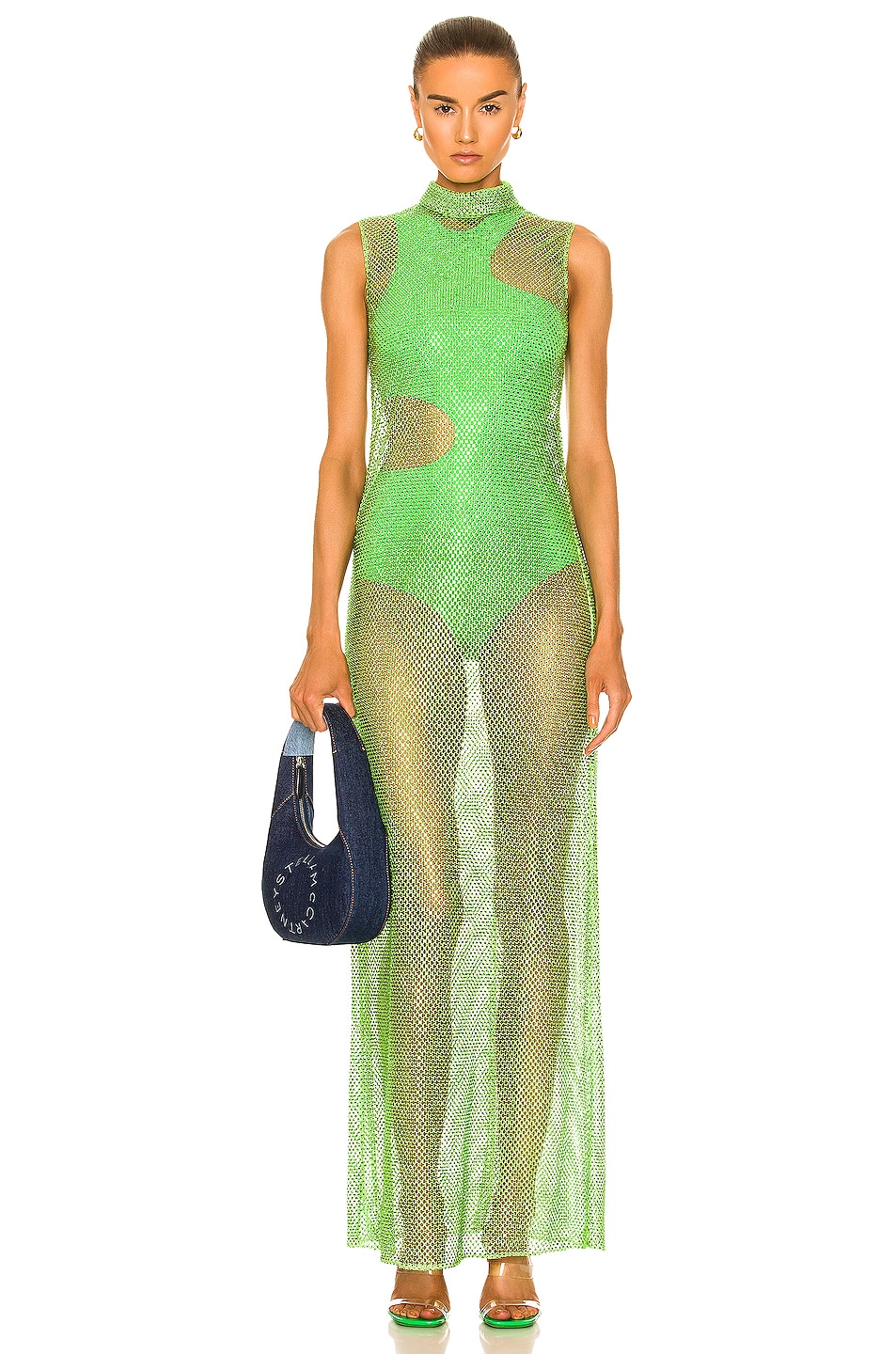 Stella McCartney Green Crystal Mesh Dress in Green Fluorescent | FWRD