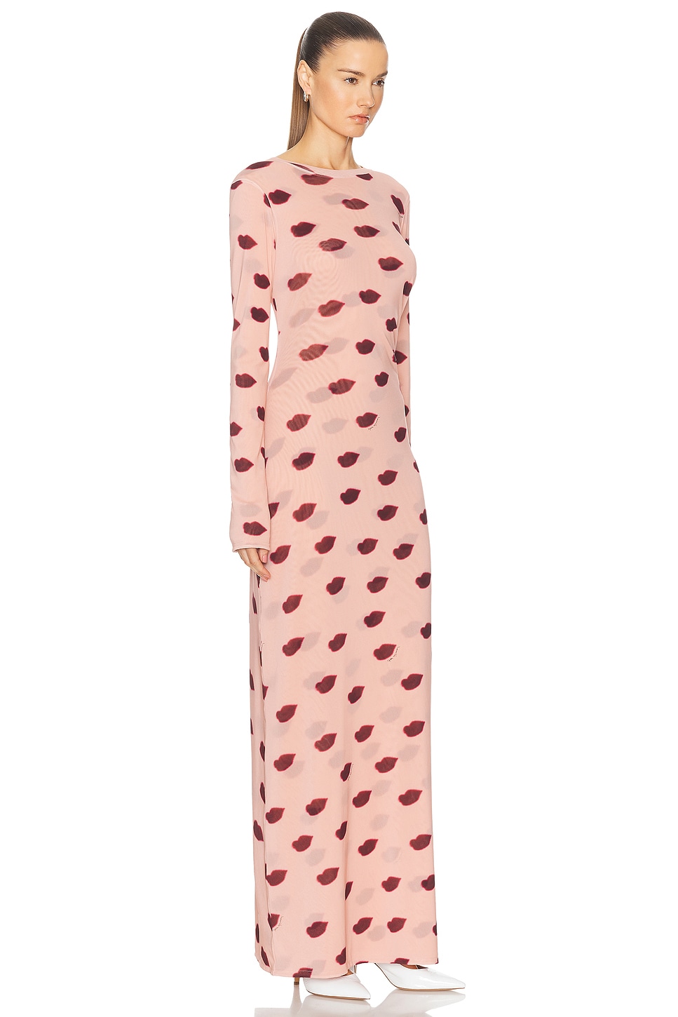 Shop Stella Mccartney Lips Mesh Print Dress In Dusty Rose