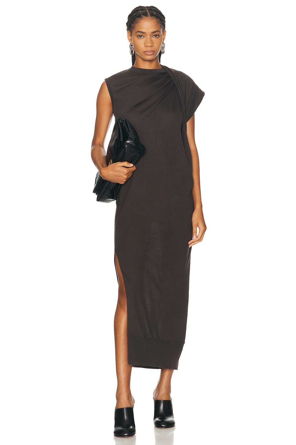 Shop Stella Mccartney Draped Knit Dress In Chocolate Brown