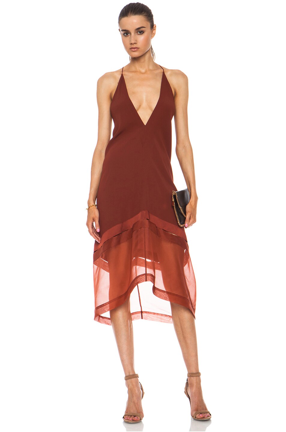 Image 1 of Stella McCartney V-Neck Acetate-Blend Cami Dress in Terracotta
