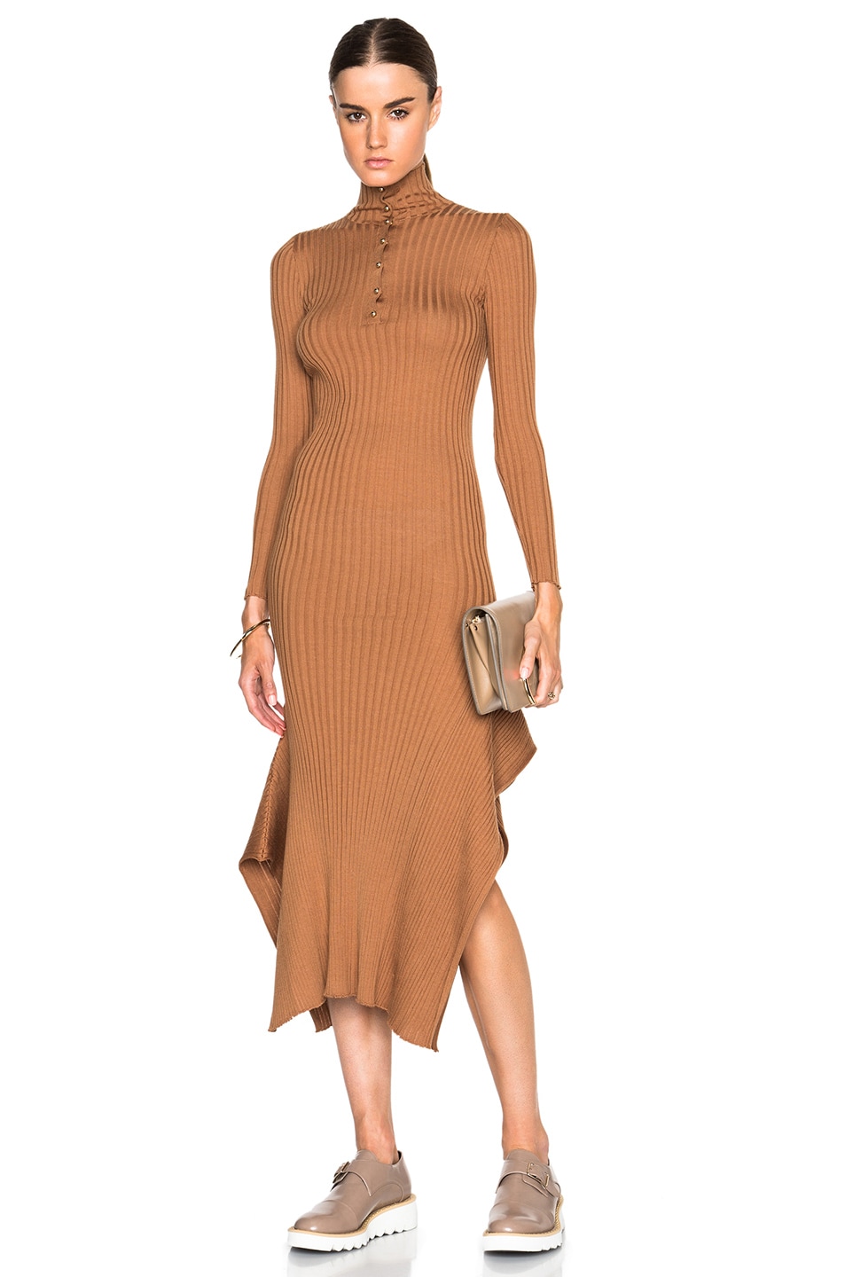 Image 1 of Stella McCartney Turtleneck Refined Ribs Sweater Dress in Camel