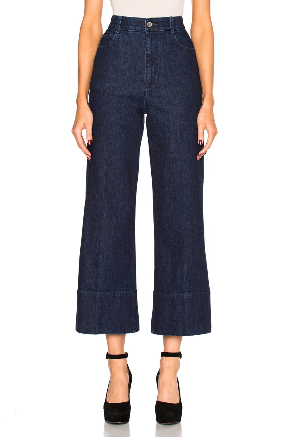 Image 1 of Stella McCartney High Waisted Crop Trousers in Dark Blue
