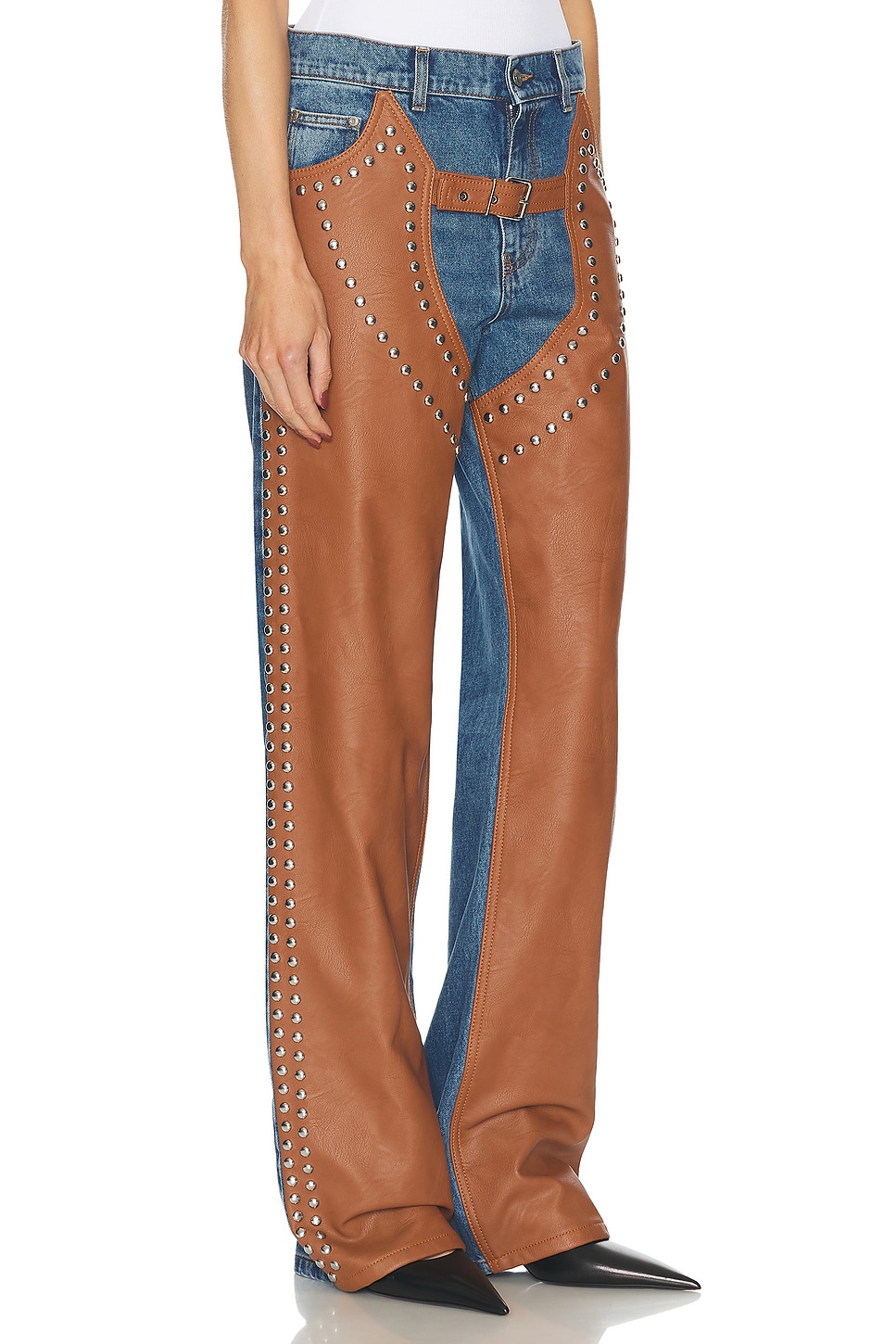 Shop Stella Mccartney Altermat Denim Studded Chaps Baggy In Vintage Blue