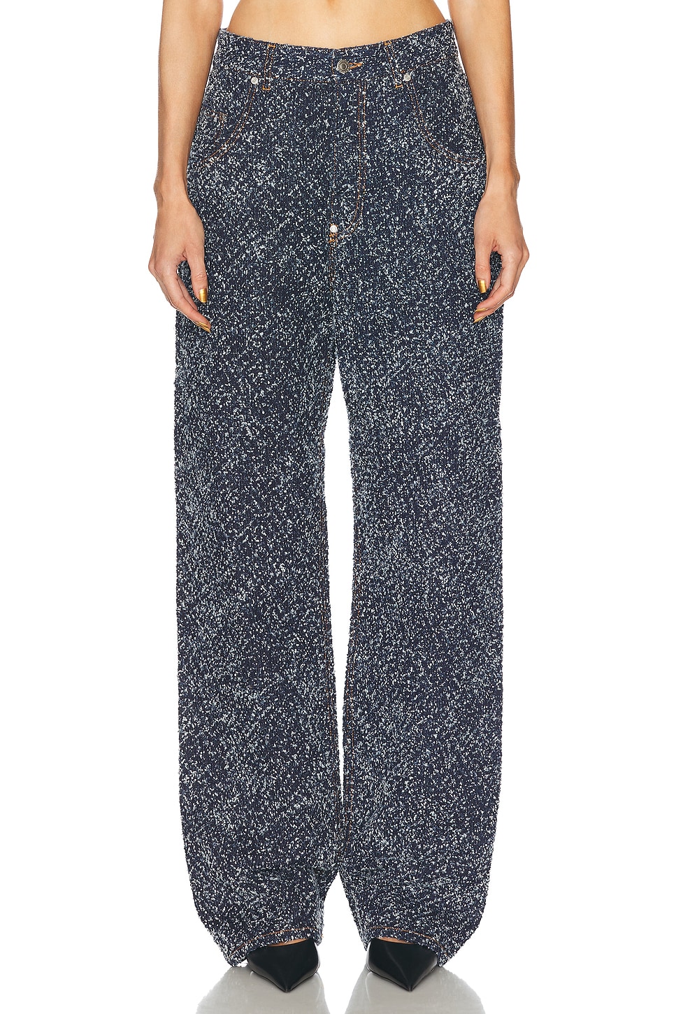 Shop Stella Mccartney Boucle Denim Loose Wide Leg In Blue Boucle Denim