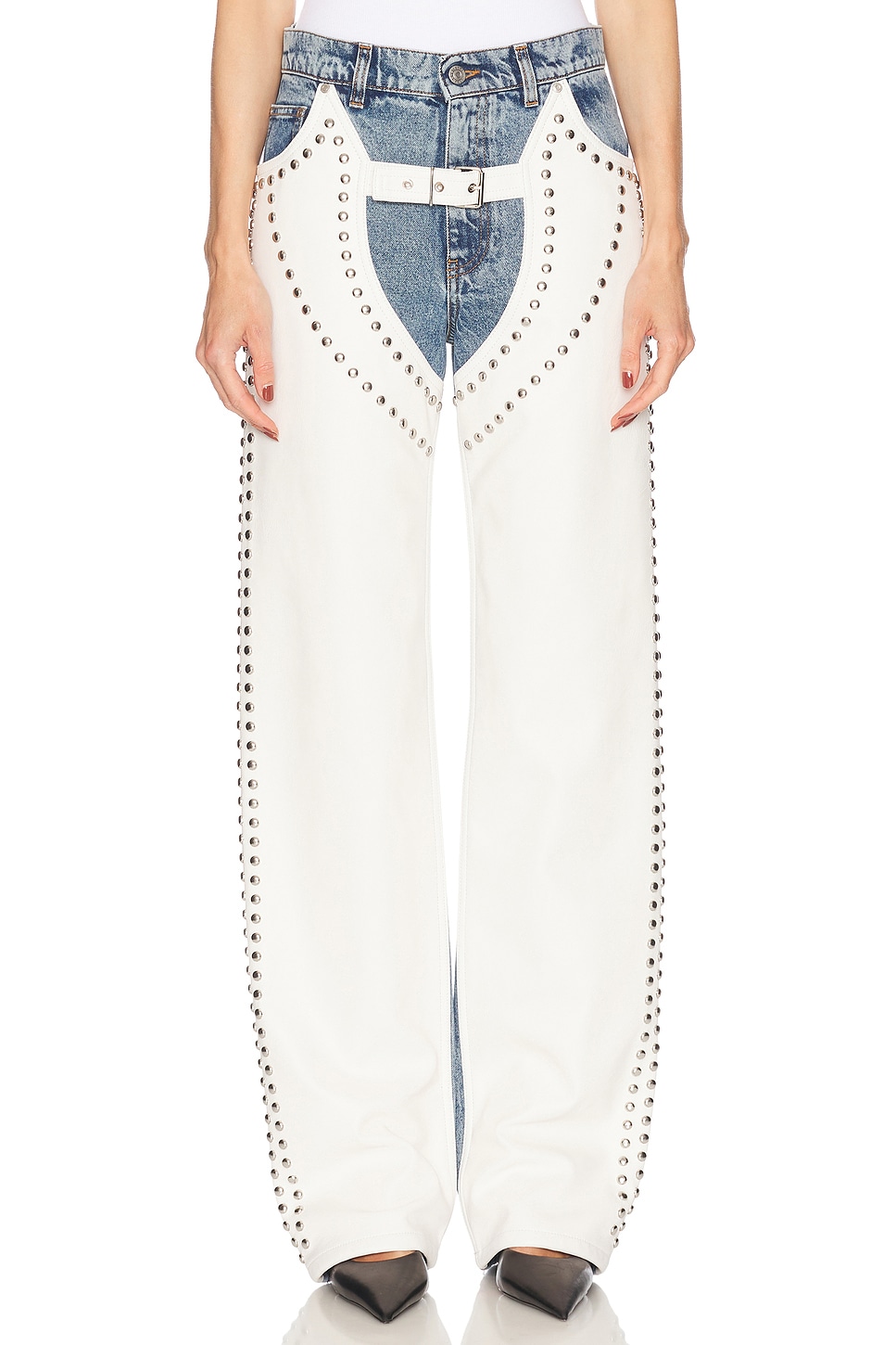 Image 1 of Stella McCartney Altermat Denim Studded Straight Leg in Vintage Blue Denim
