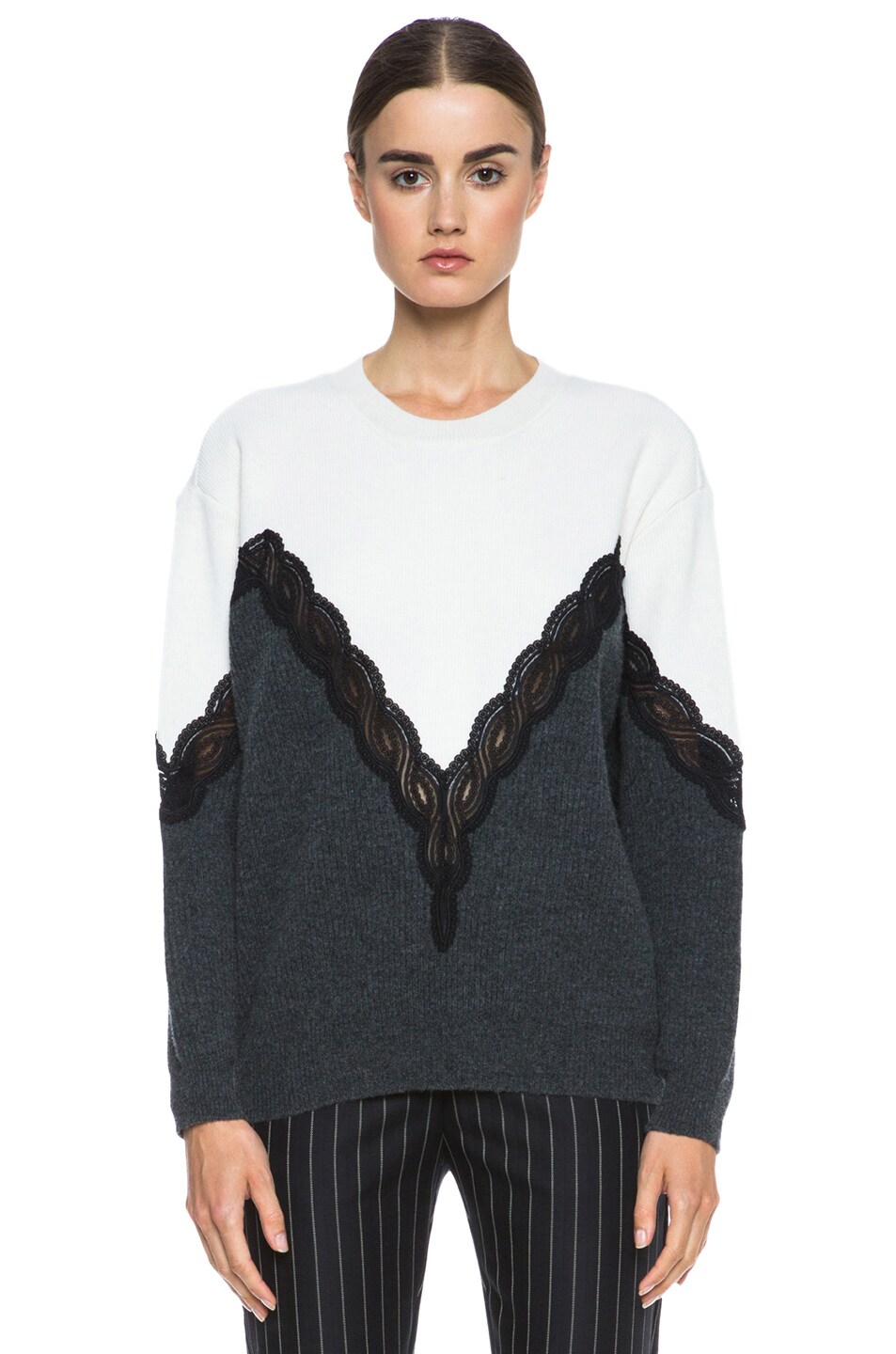 Image 1 of Stella McCartney Lace Wool Sweater in Cream & Charcoal & Black