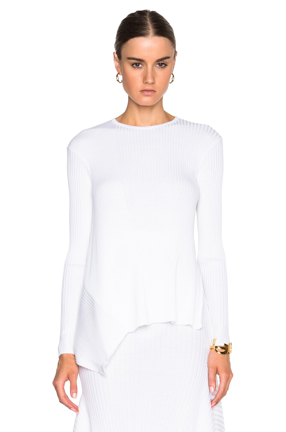 Image 1 of Stella McCartney Asymmetric Refined Ribs Pullover in Snow Drop