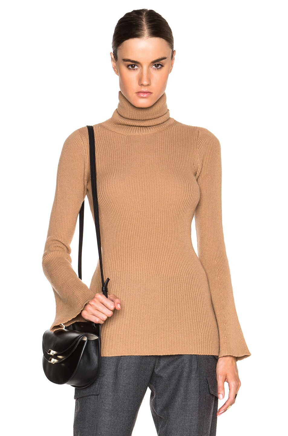 Image 1 of Stella McCartney Soft Ribs Turtleneck Sweater in Caramel