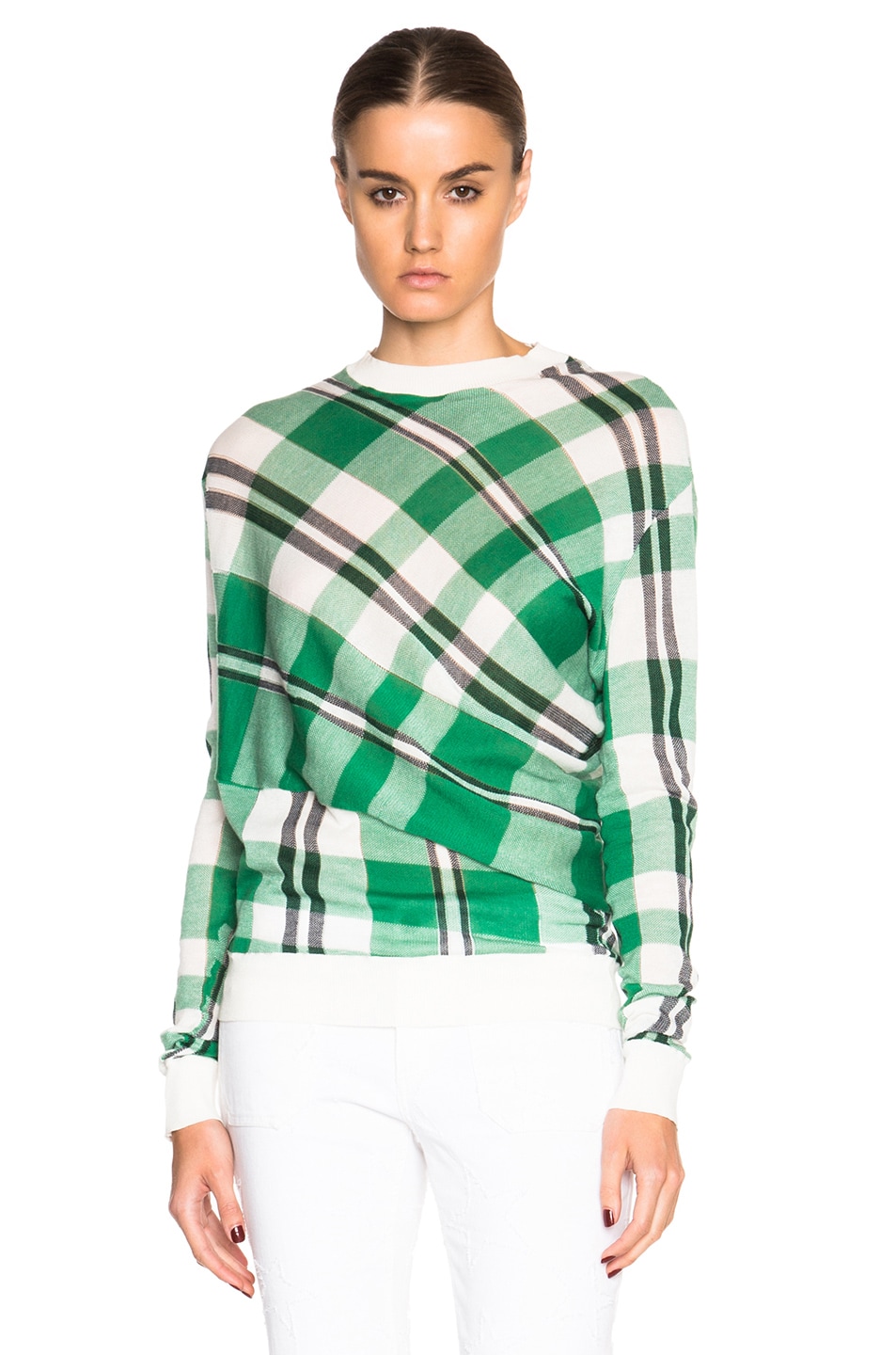 Image 1 of Stella McCartney Solid Check Sweater in Lily, Spring Green, & Navy