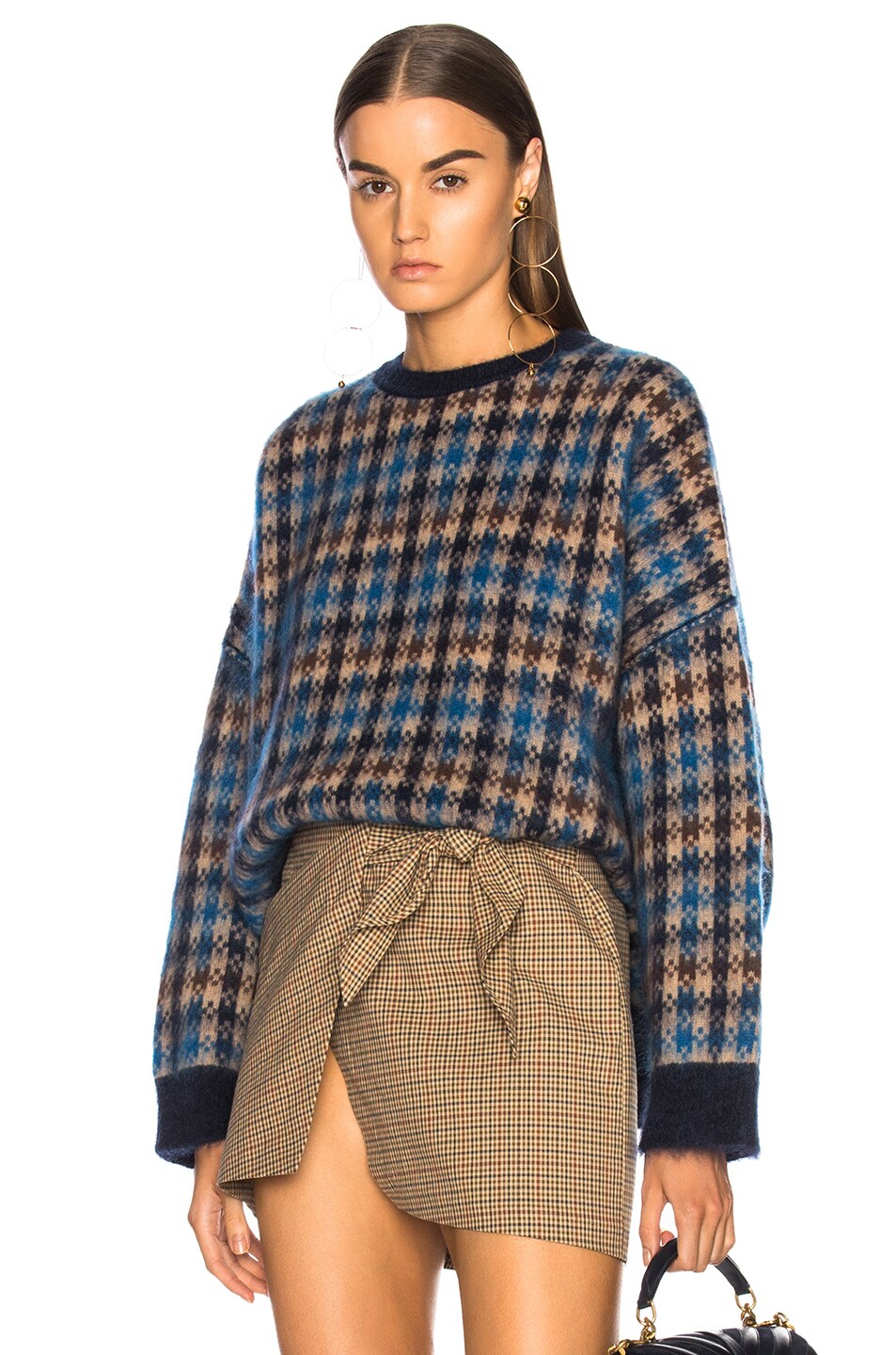Image 1 of Stella McCartney Oversized Check Sweater in Camel, Brown & Blue