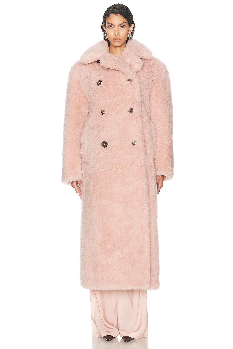 Shop Stella Mccartney Teddy Wool Long Coat In Dusty Pink