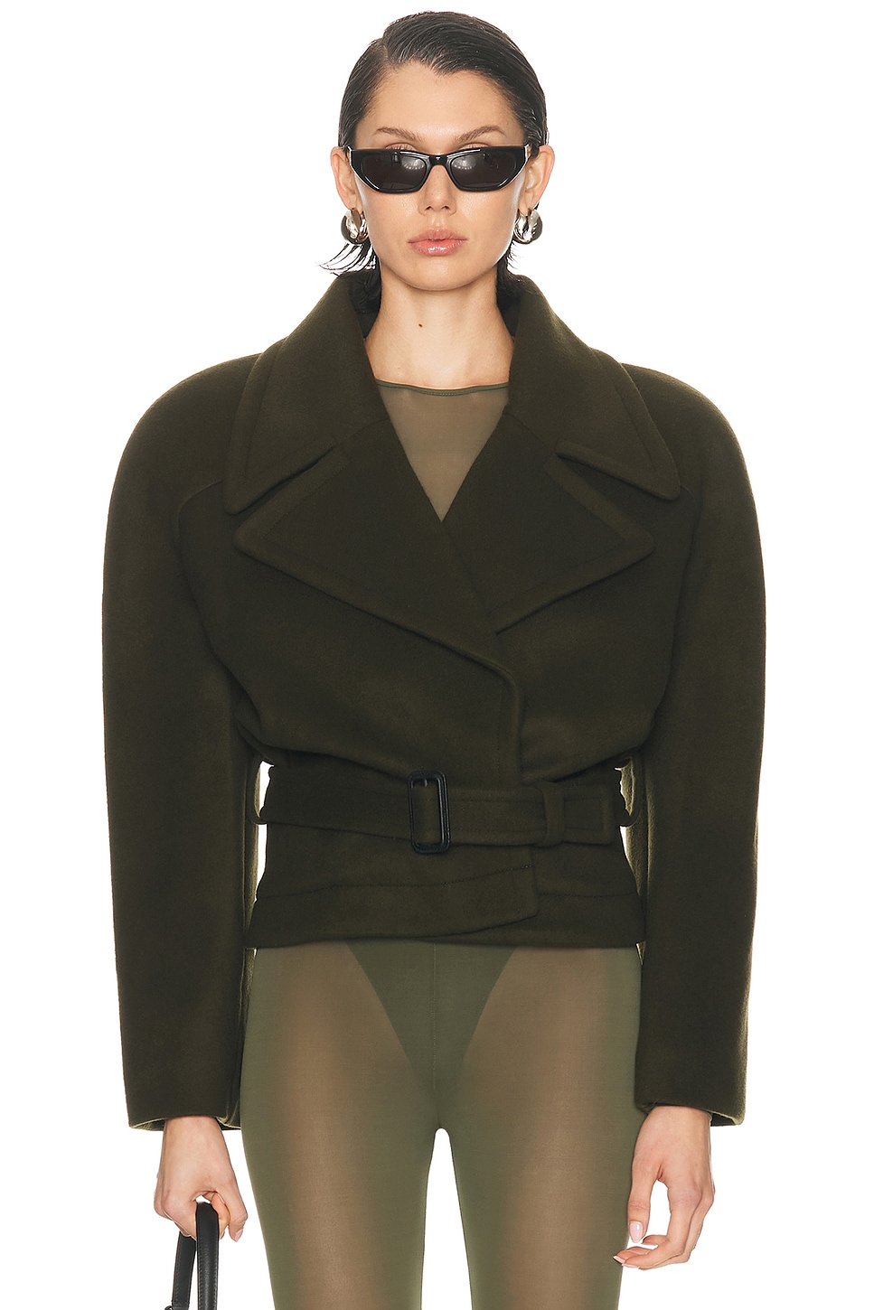 Image 1 of Stella McCartney Brushed Wool Short Coat in Dark Khaki