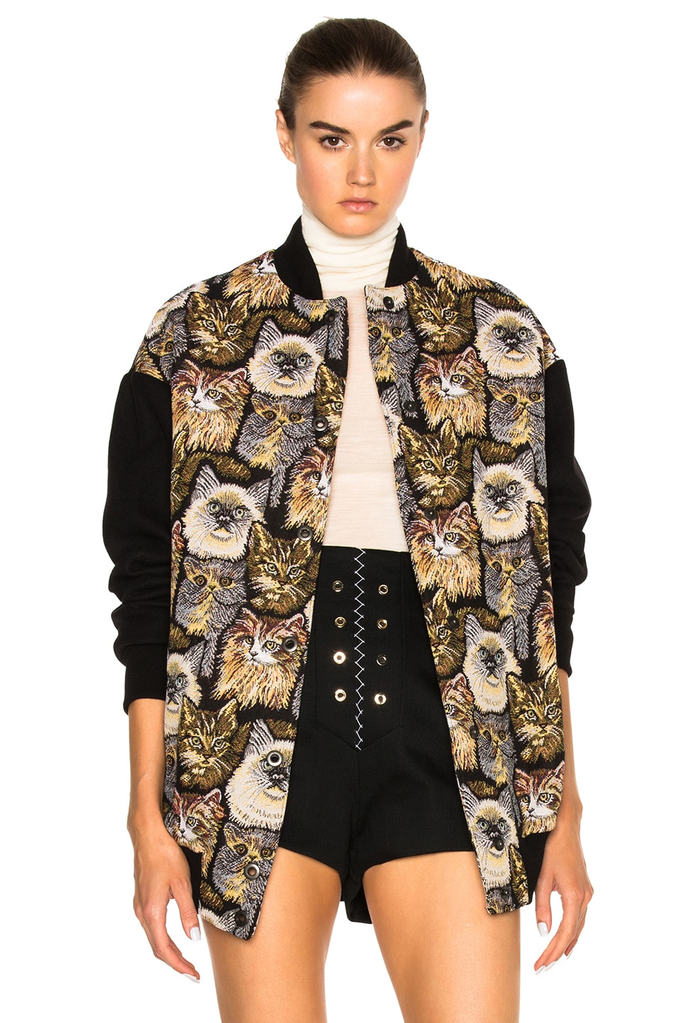 Image 1 of Stella McCartney Cat Embroidered Bomber in Black