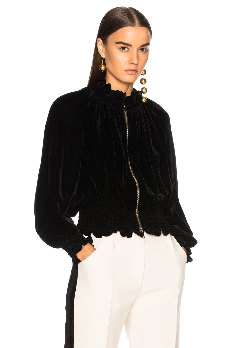 Image 1 of Stella McCartney Naomi Fluid Velvet Bomber Jacket in Black