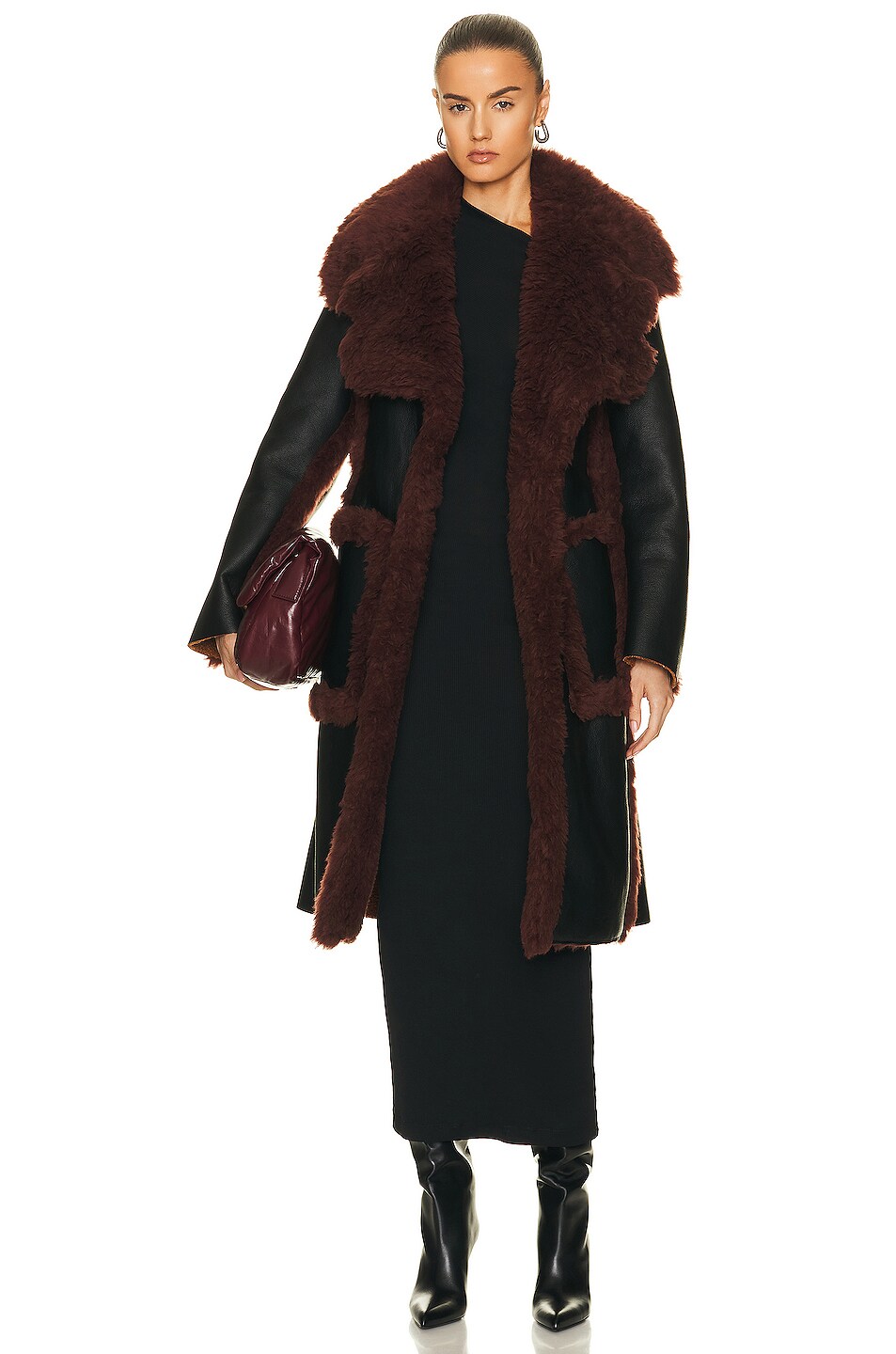 Image 1 of Stella McCartney Altermat Belted Coat in Black & Ginger