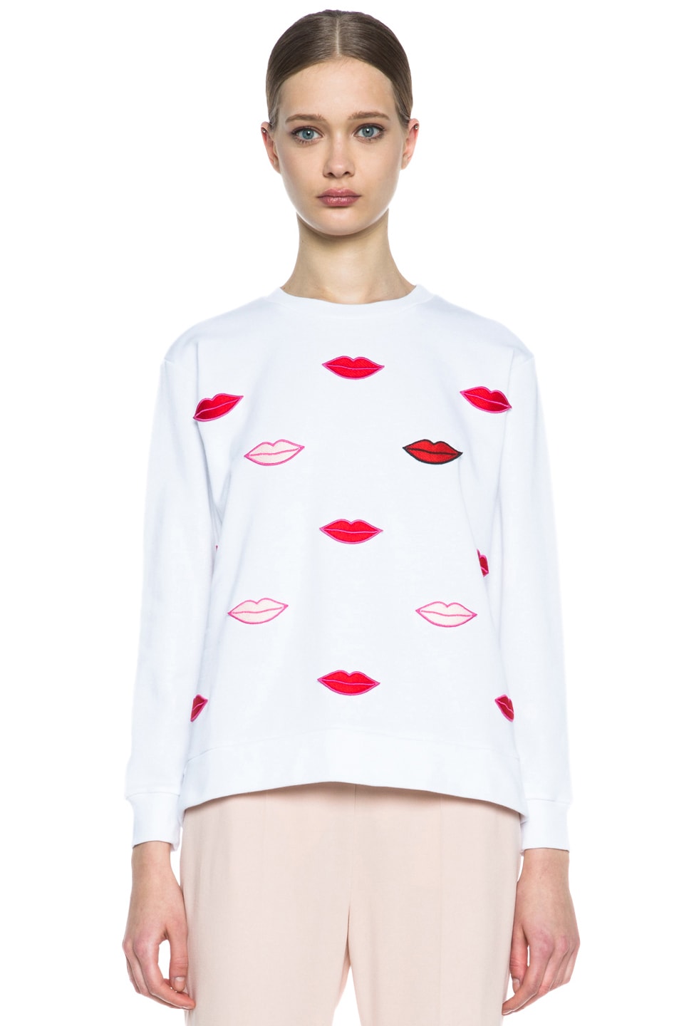 Image 1 of Stella McCartney Lip Print Cotton Sweatshirt in Pure White