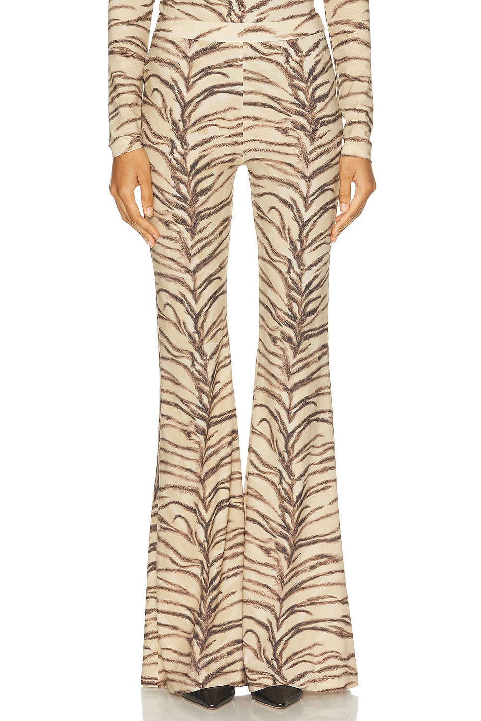Shop Stella Mccartney Tiger Fluid Jersey Flare Trouser In Natural