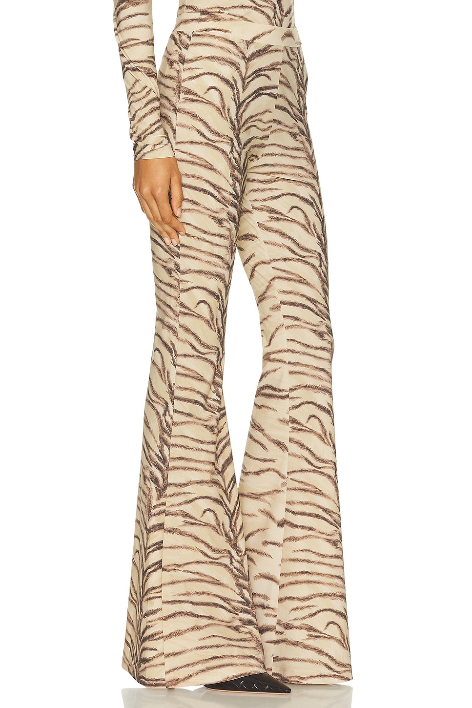 Shop Stella Mccartney Tiger Fluid Jersey Flare Trouser In Natural
