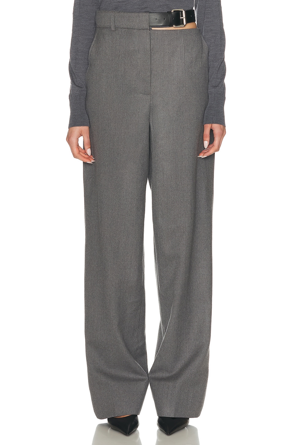 Image 1 of Stella McCartney Belted Flannel Trouser in Grey Melange