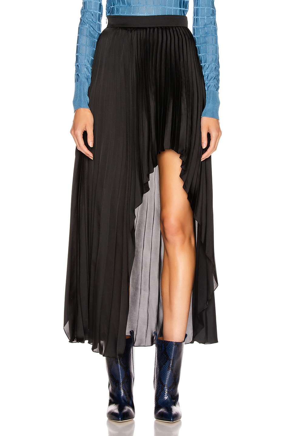 Image 1 of Stella McCartney Allora Pleated Satin Skirt in Black