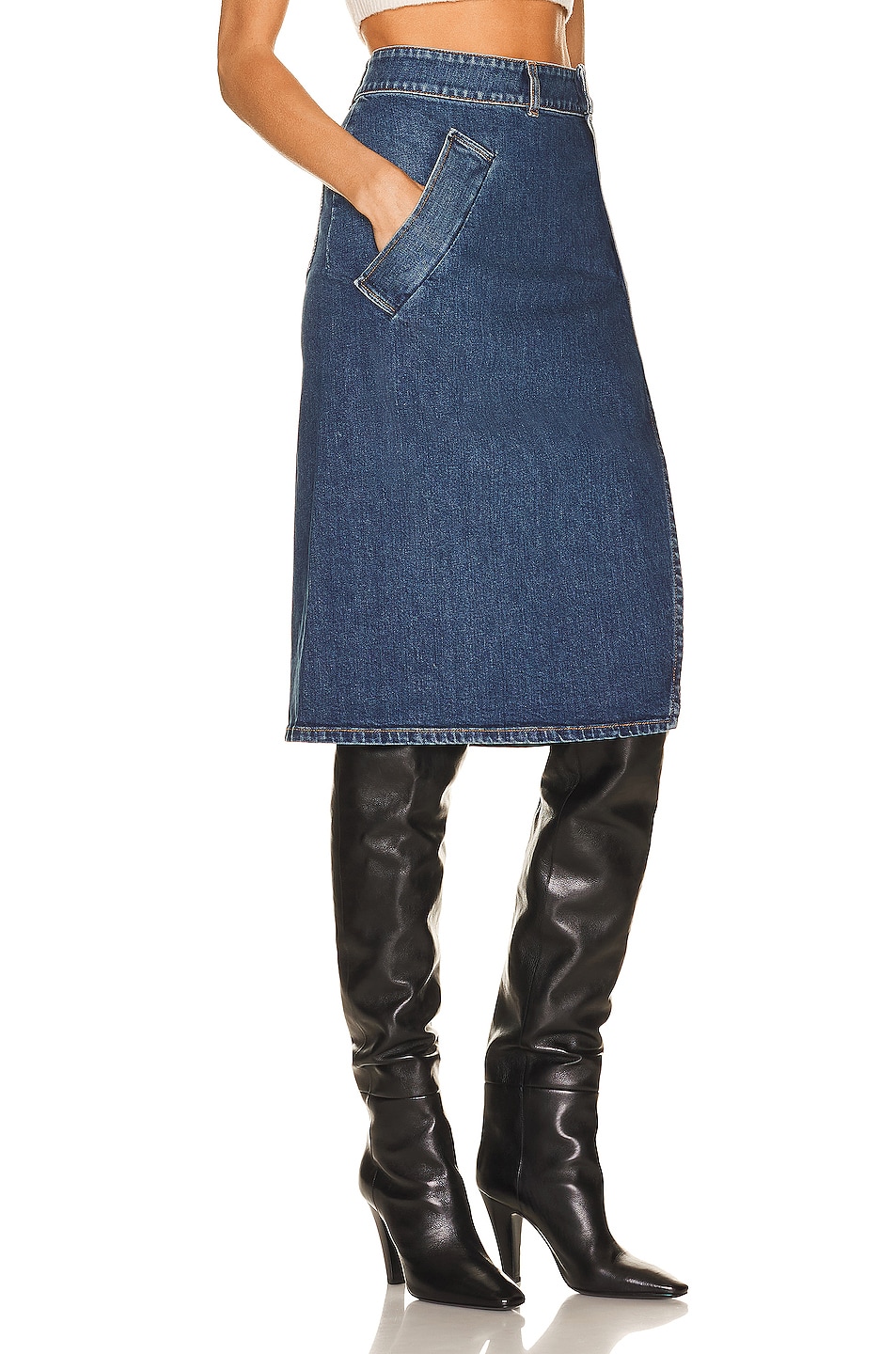 Stella McCartney Vintage Wrap Denim Midi Skirt in Vintage Dark Blue | FWRD