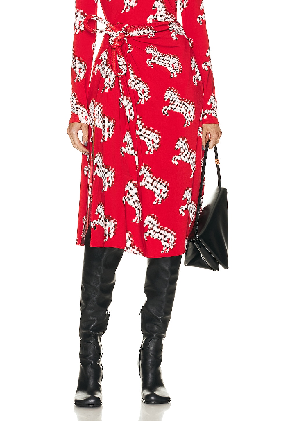 Image 1 of Stella McCartney Pixel Horses Bow Detailed Skirt in Red & Off White
