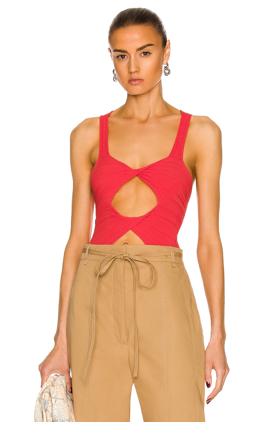Image 1 of Stella McCartney Cut Out Knit Bodysuit in Coral Red