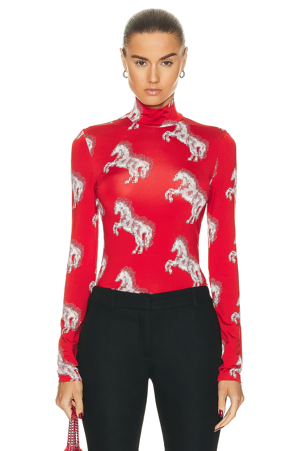 Image 1 of Stella McCartney Pixel Horse High Neck Top in Red & Off White