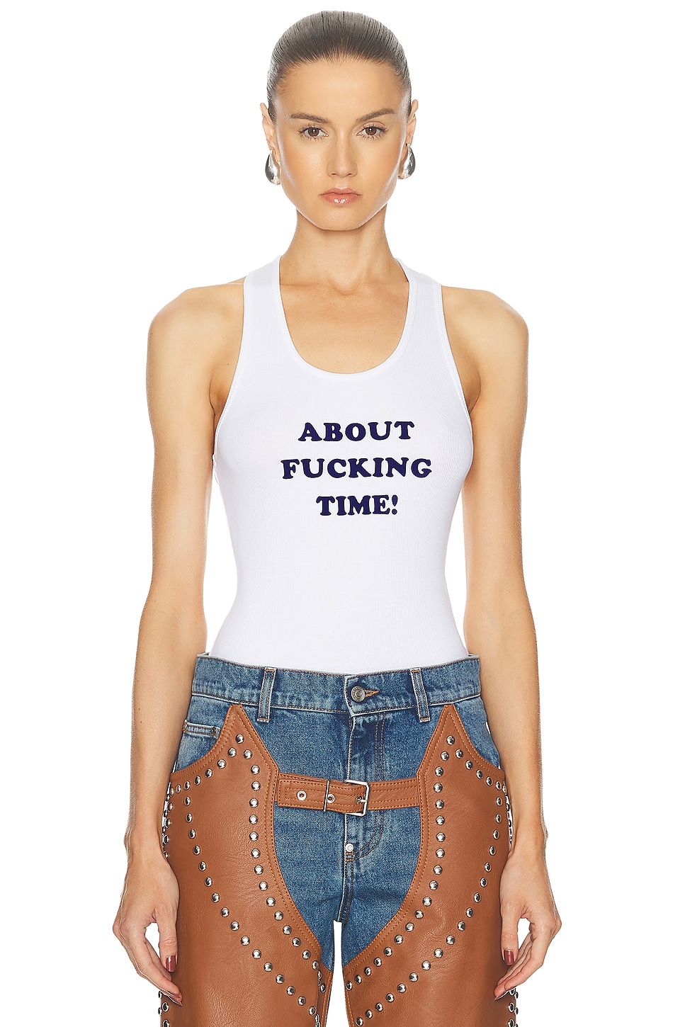 Shop Stella Mccartney About F* Time Tank Top In White & Blue