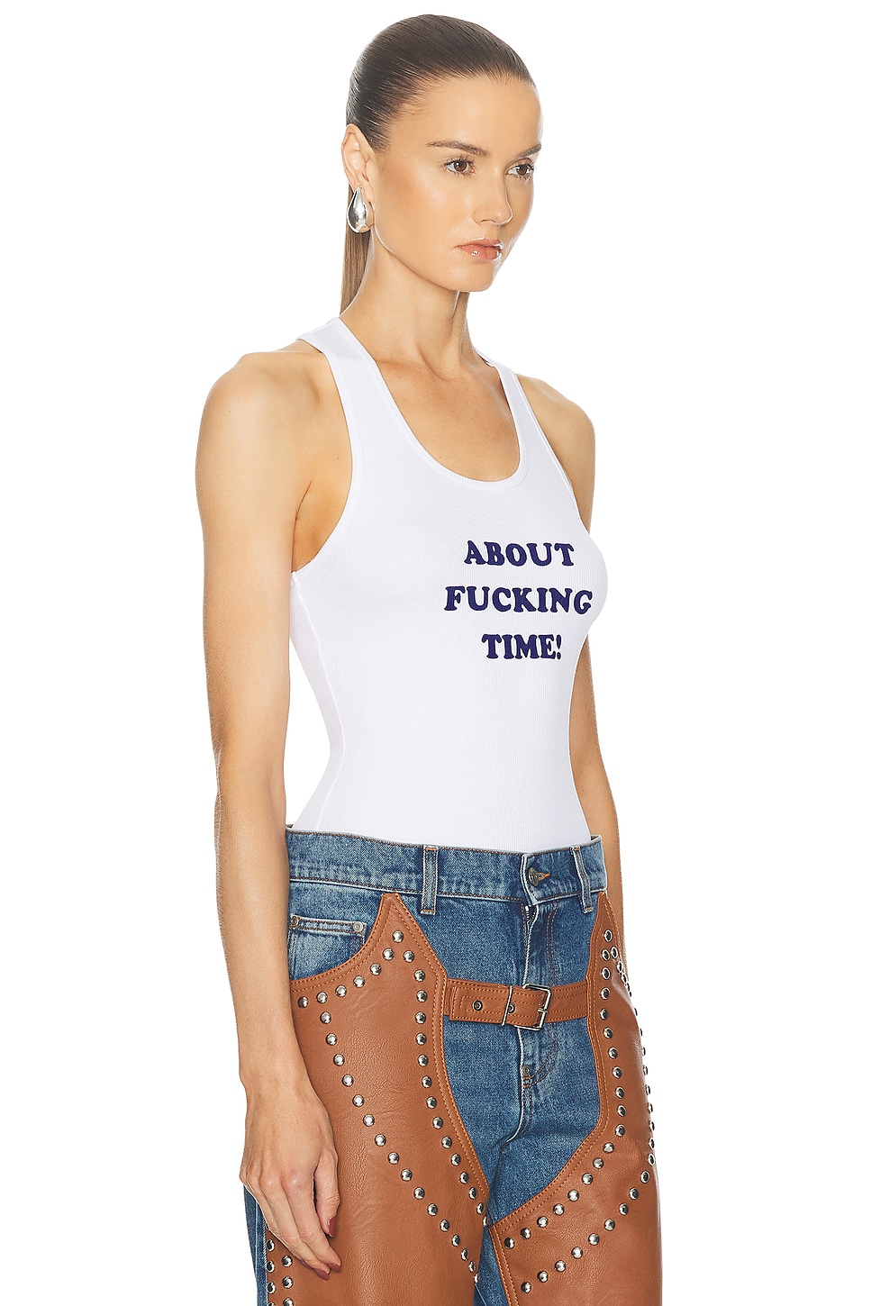 Shop Stella Mccartney About F* Time Tank Top In White & Blue