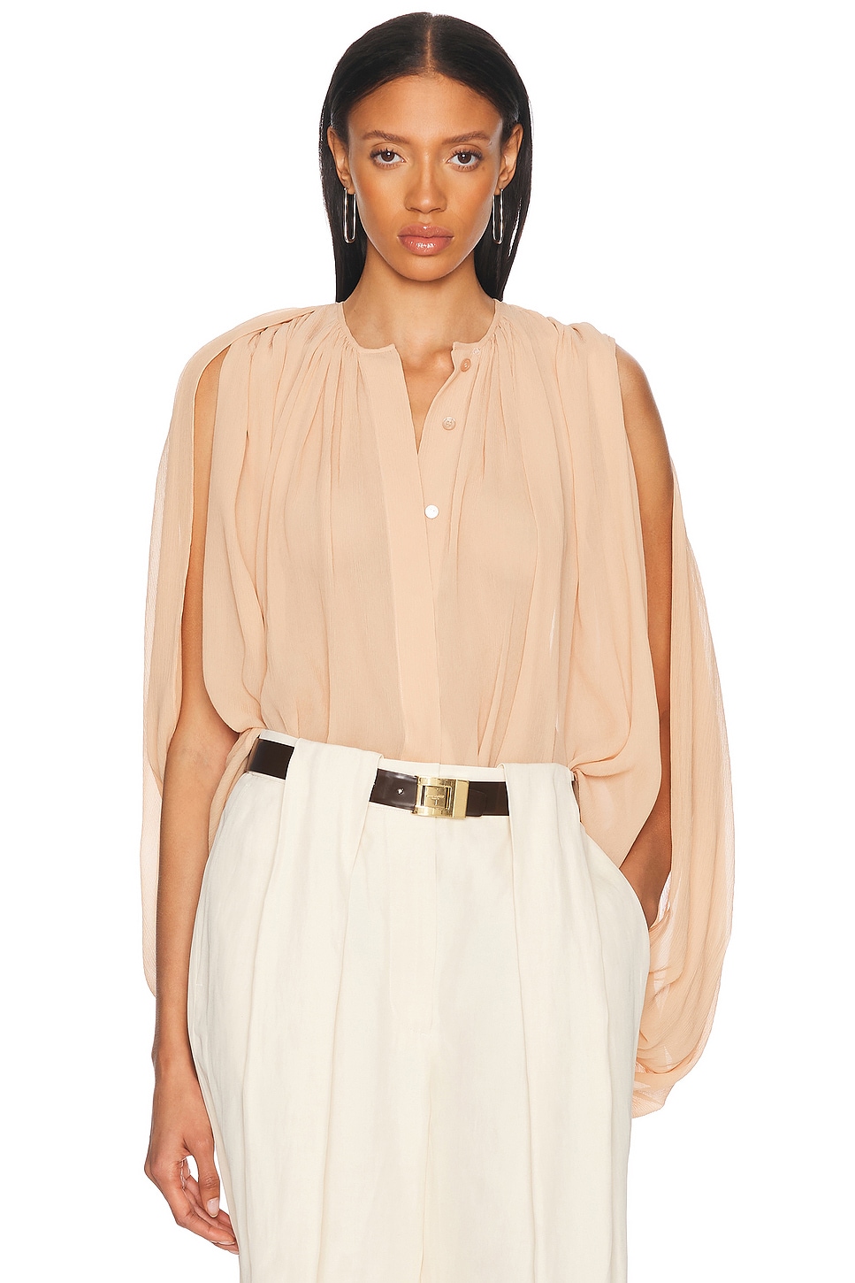 Stella McCartney Creponne Drape Crew Blouse