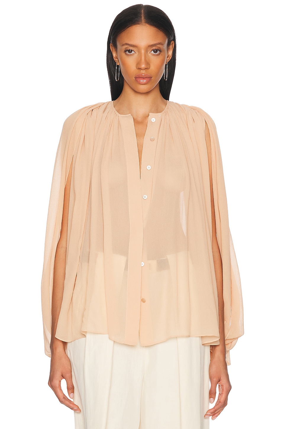 Stella Mccartney Creponne Drape Crew Blouse