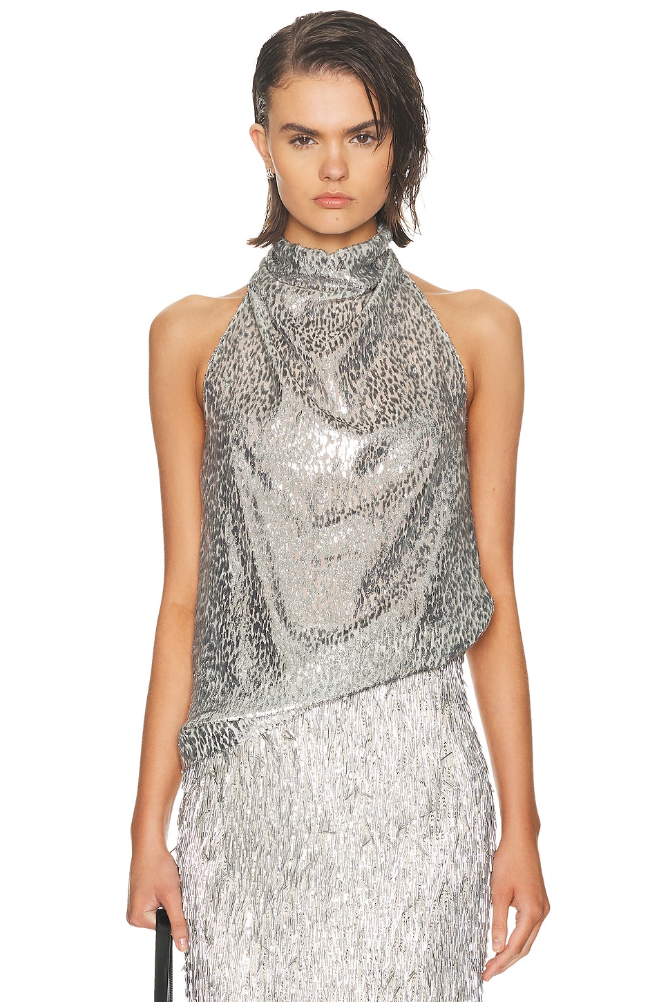 Image 1 of Stella McCartney Fil Coupe Alterneck Top in Silver