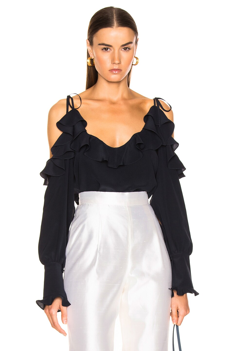 Image 1 of Stella McCartney Ruffle Cold Shoulder Top in Ink