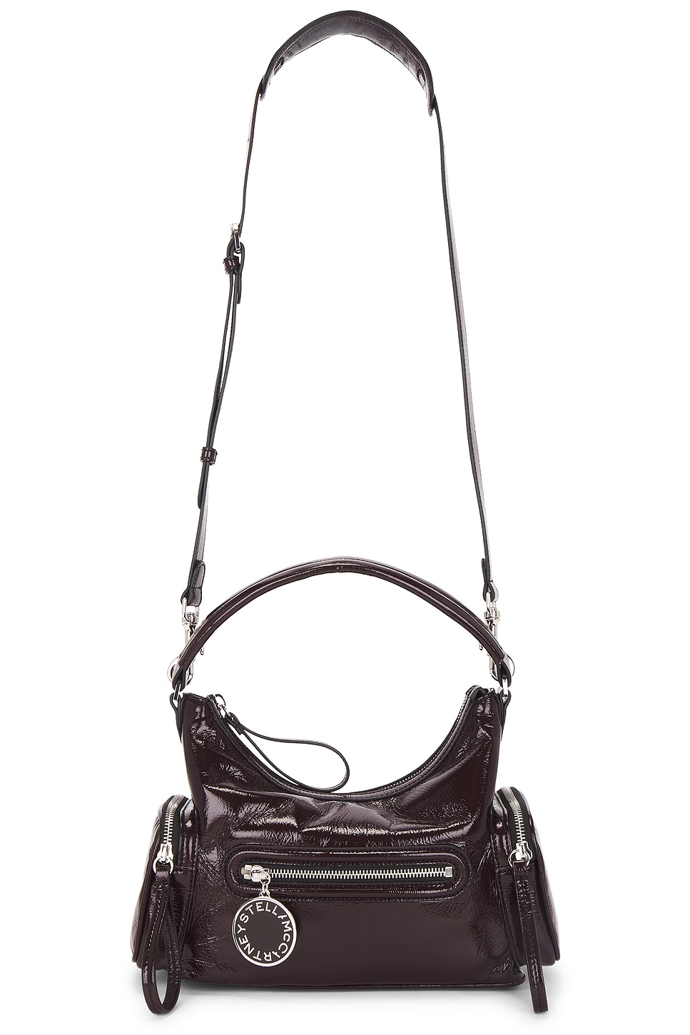 Stella Mccartney Cracked Patent Alter Mat Pony Small Shoulder Bag In Burgundy
