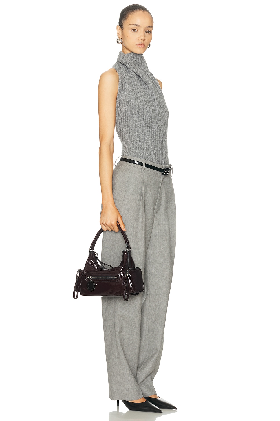 Stella Mccartney Cracked Patent Alter Mat Pony Small Shoulder Bag In Burgundy