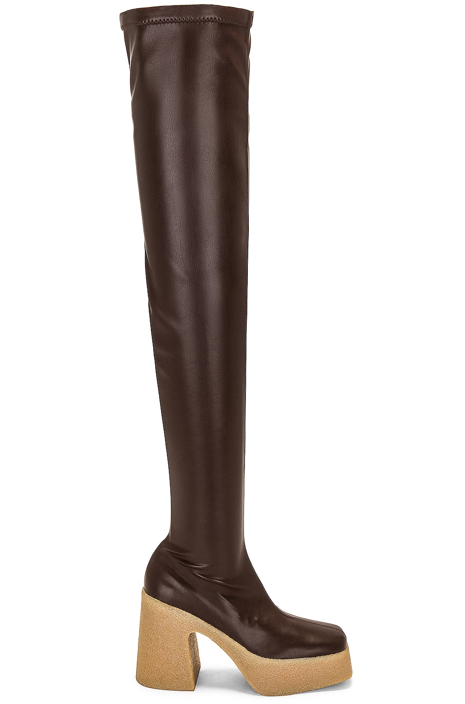 Image 1 of Stella McCartney Skyla Stretch Thigh High Boot in Chocolate Brown