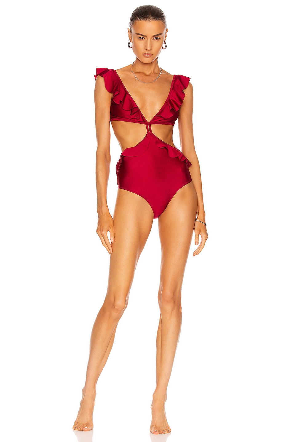 Image 1 of Shani Shemer Cranbery Ruffled Swimsuit in Red