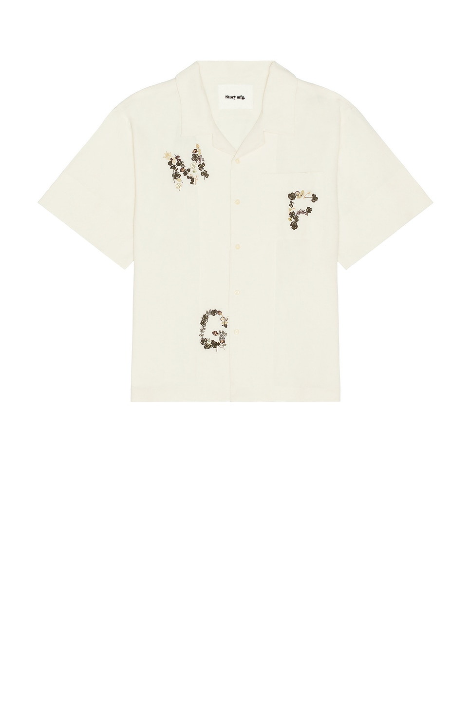 Image 1 of Story mfg. Greetings Shirt in Ecru Clover Embroidery