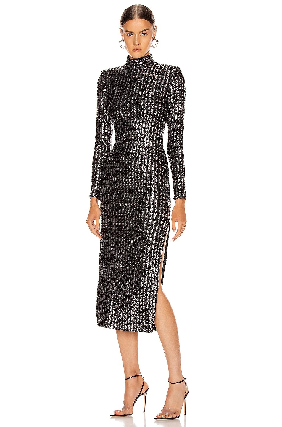 Smythe Sequin Side Slit Dress in Silver Sequin Stripe | FWRD
