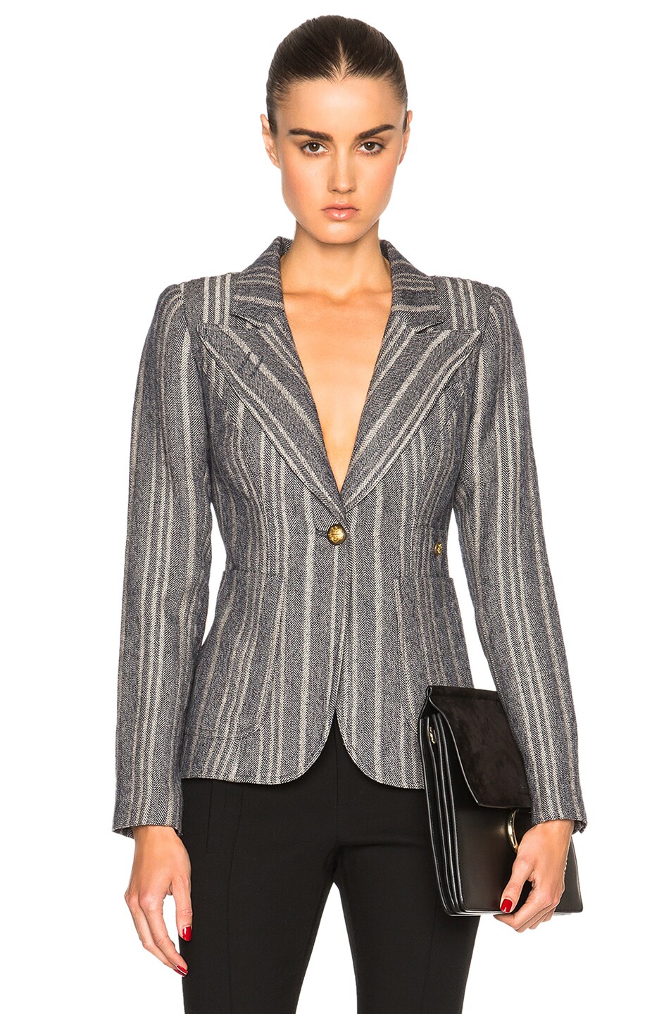 Image 1 of Smythe Tweed Duchess Blazer in Grey Stripe & Rust